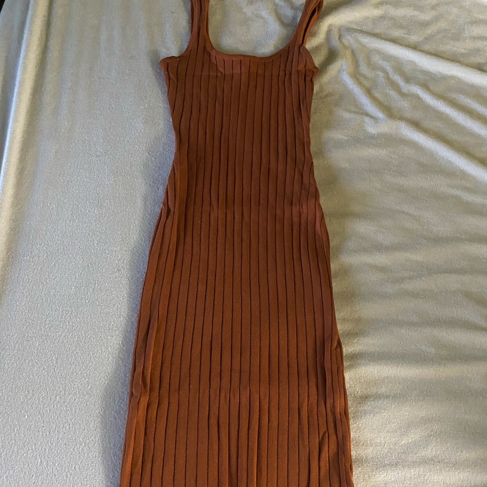 Ribbed Bodycon Dress (Small): Deep Orange